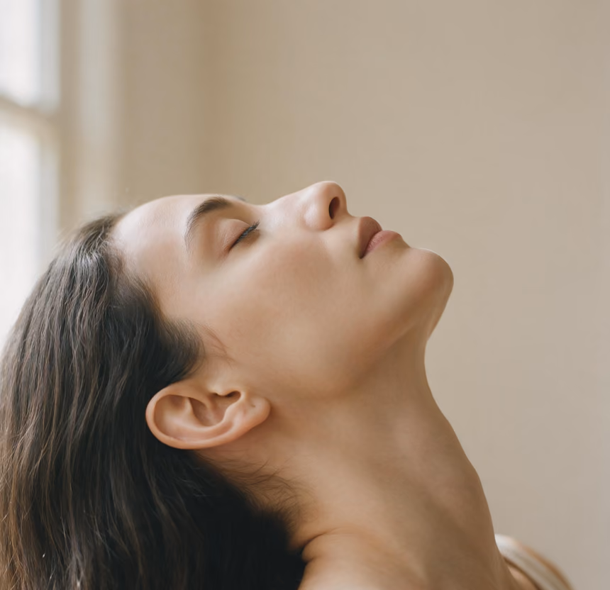 Rostro de mujer con la piel iluminada por luz natural